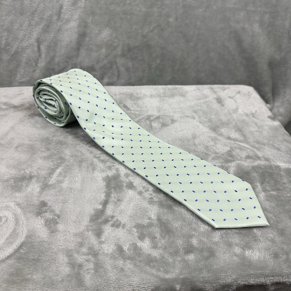 Stafford 100% Silk Neck Tie 3.25" x 60" Green w/ Small Blue Diamond Pattern